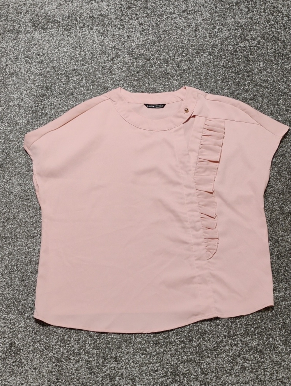 SHEIN Blush Pink Ruffle Accent Short Sleeve Blouse